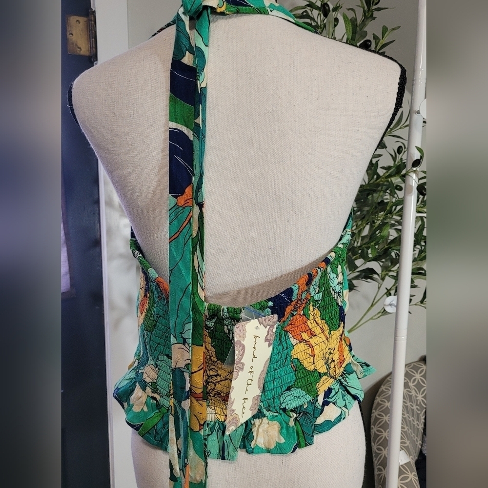 Band of the Free Tropical Floral Flowy Halter Top Boho - Picture 4 of 6